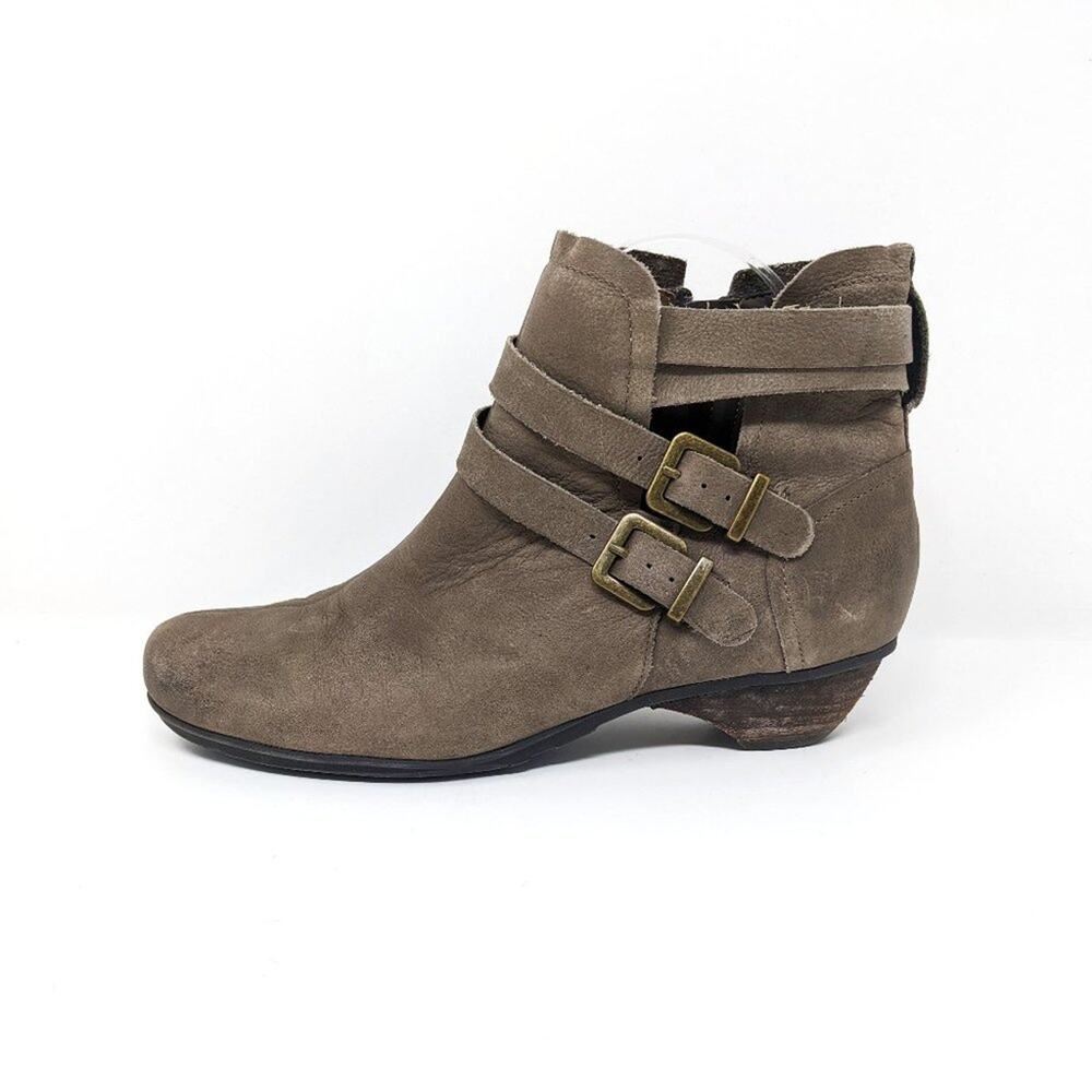 Abeo Shoes Womens 8.5 Boots Narrow Gray Taupe Leather Comfort Ankle Zip Buckle